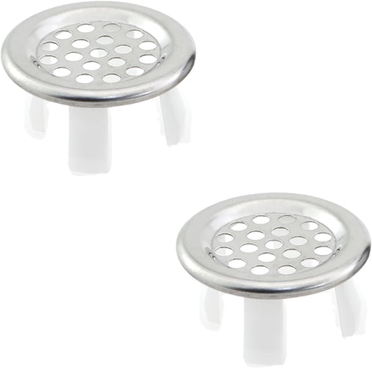 2PCS Kitchen Sink Drain Silver Stainless Steel Basin Overflow Decorative Cover 22-24mm Hole Inside Diameter Insertion Cap