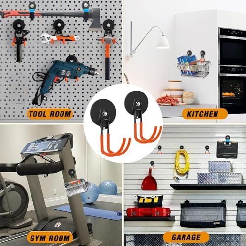 Large Heavy Duty Magnetic Garage Hooks,4 Pack Strong Magnet Hook for Power Drill,Garden Tools,Hose,Pegboard,Garage, Workshop,Magnetic Storage Hooks for Indoor Outdoor Hanging(Orange)