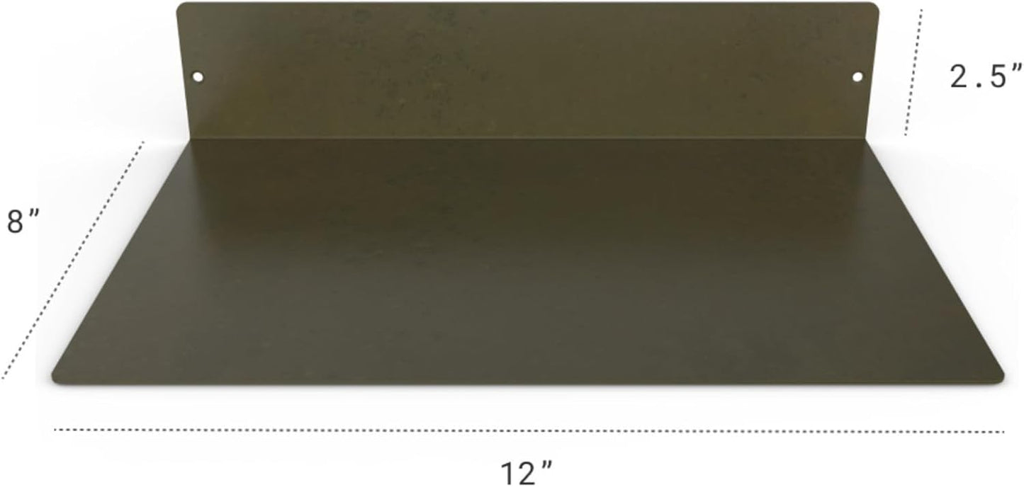 DIY CARTEL Made in USA Linear Floating Shelf - Forged Raw Steel - Industrial Heavy Duty Metal Wall Mounted Modern Rustic Farmhouse Designed Shelf (12-inch X 8-inch)