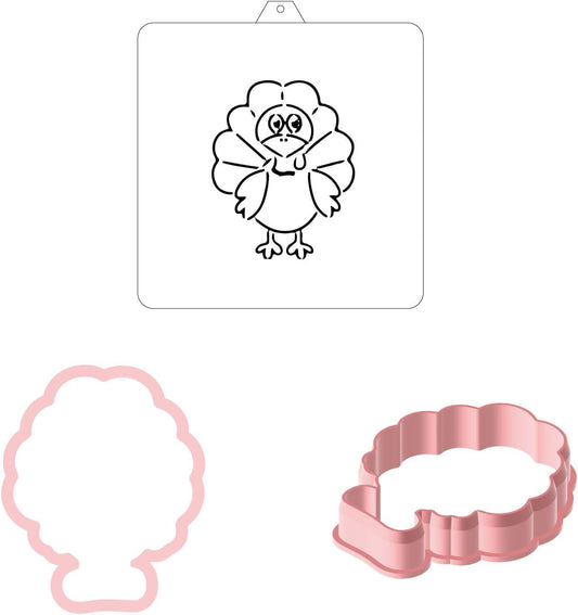 Thanksgiving Turkey Cookie cutter and stencil set Baking stencils and cutters bundle DIY bakery decorating kit Thanksgiving Cookie cutter with stencils Icing stencil and cookie cutter combo(Turkey)