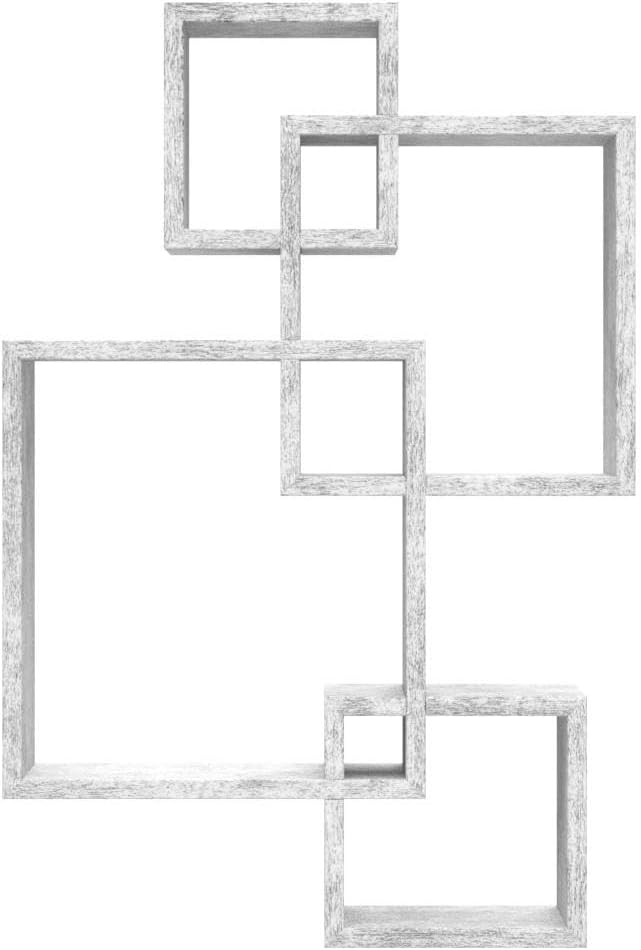 Greenco 4 Cube Intersecting Shelves, Easy-to-Assemble Floating Wall Mount Shelves for Bedrooms and Living Rooms, Rustic White Finish