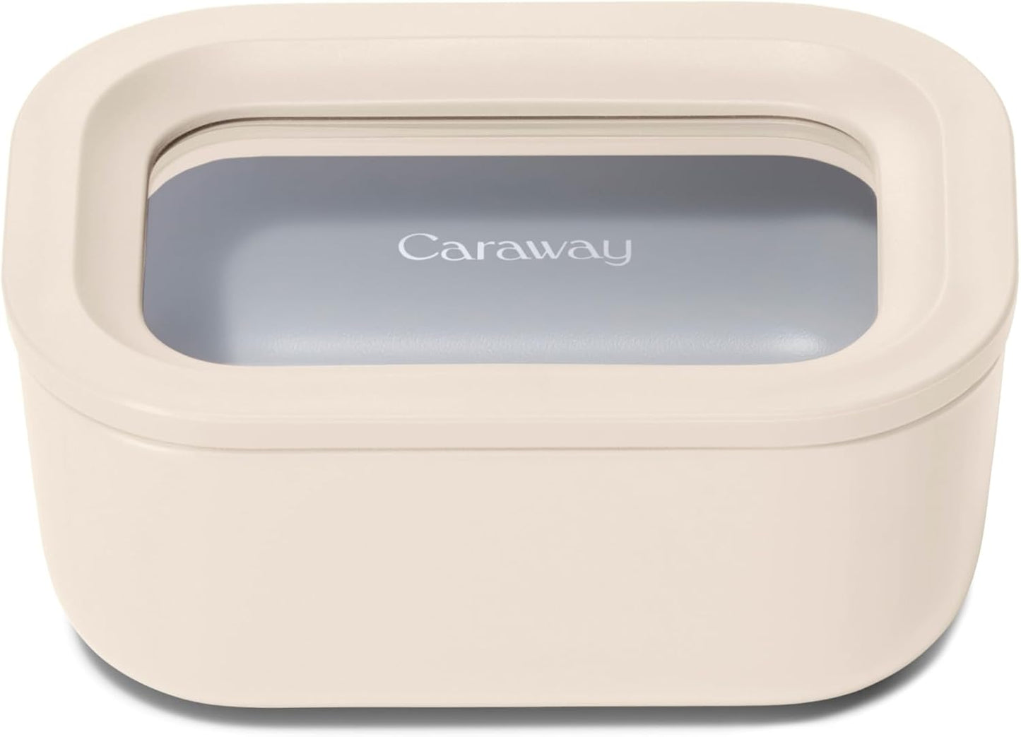 Caraway Mini Rectangle Food Storage Container - 2.6 Cup Glass Storage Container for Food - Non-Toxic Ceramic-Coated Glass - Air Release Technology - Compact & Stackable Design - Cream