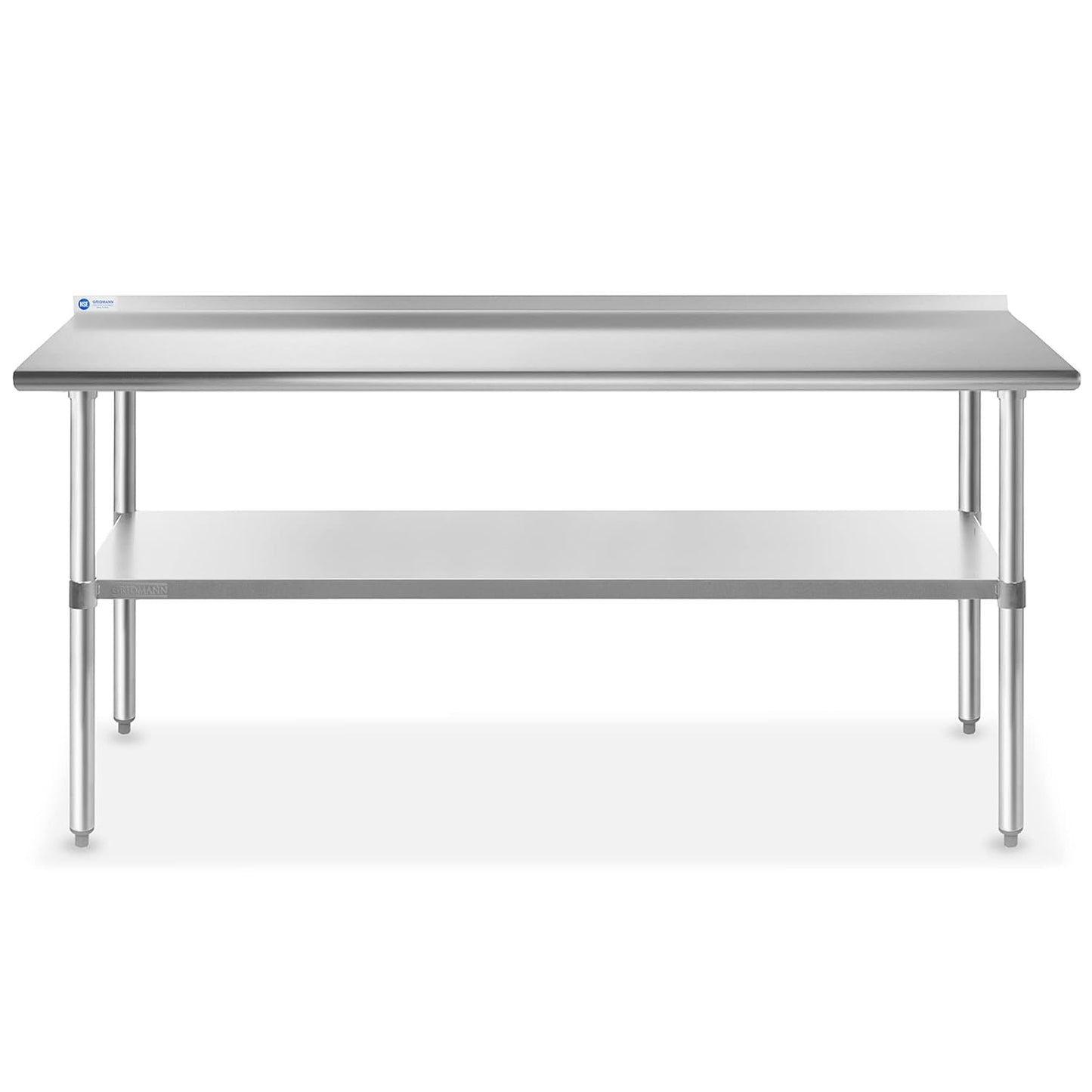GRIDMANN Stainless Steel Kitchen Prep Table 72 x 24 Inches with Backsplash & Under Shelf, NSF Commercial Work Table for Restaurant and Home