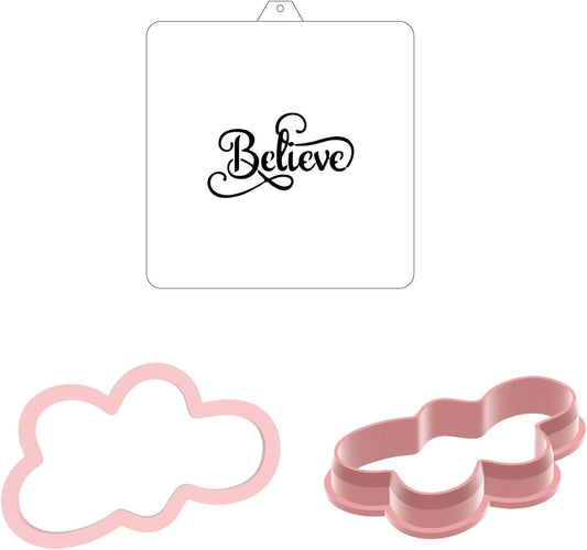 Cookie Cutter and Stencil Set Bundle cookie stencil and cutter kit Believe Stencil and Cookie Cutter Set (Believe)