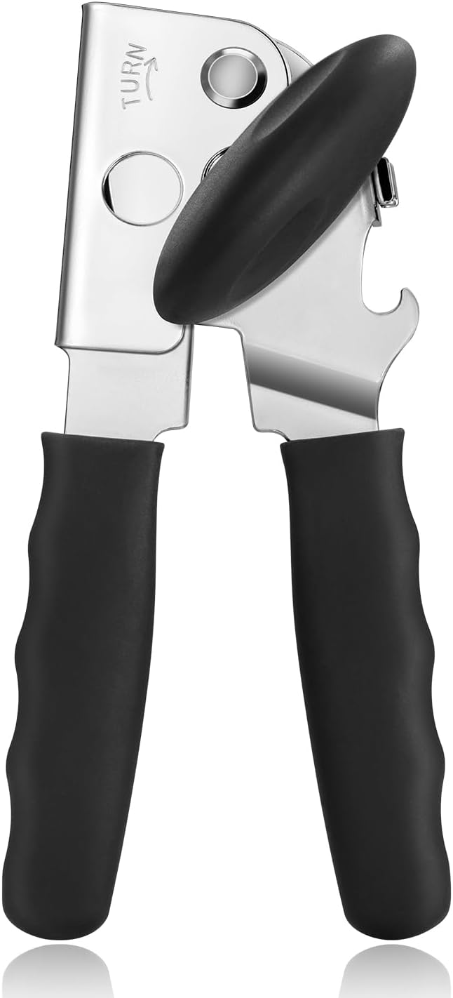 Can Opener Manual Heavy Duty, UHIYEE Hand Held Can Openers for Seniors with Comfort Grip Sharp Blade, Solid Steel Hand Manual Can Open with Magnet for Kitchen Camping, Black