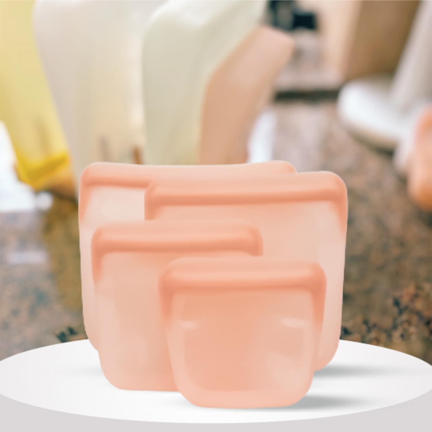 purifyou Set of 5 Reusable Silicone Storage Snack Bags 6oz / 16oz / 32oz / 64oz Self-Seal Food Storage Container for Fruits, Vegetables, Sandwiches, Dishwasher Safe & Leak-free (CloudPink, 6oz)