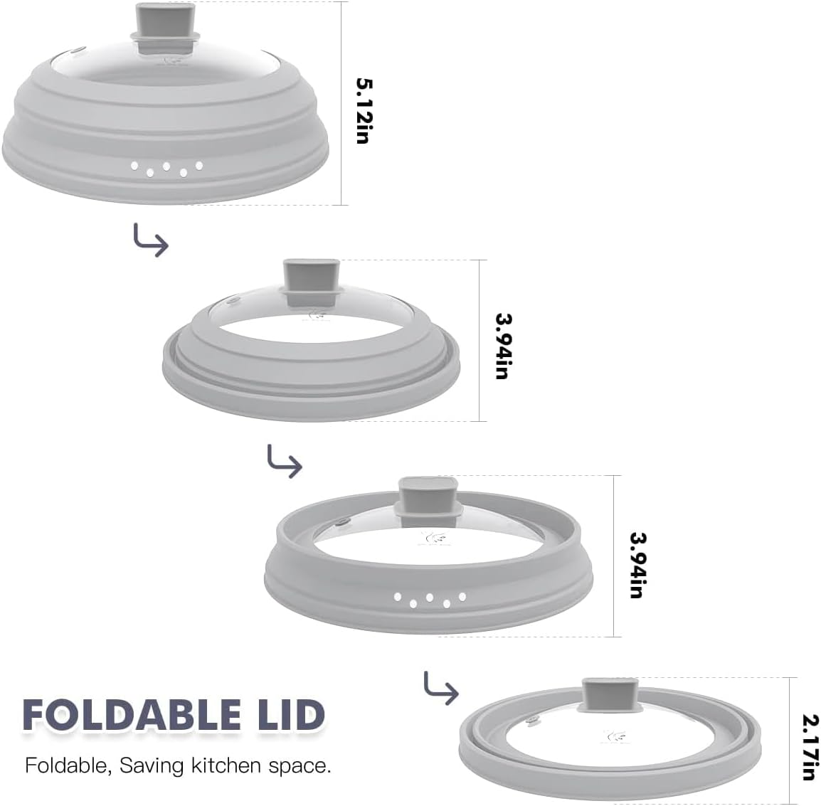Microwave Splatter Cover Glass Cover Guard Lid with Collapsible Silicone for Food Pot Plate Cover 10.8 inch Light Grey