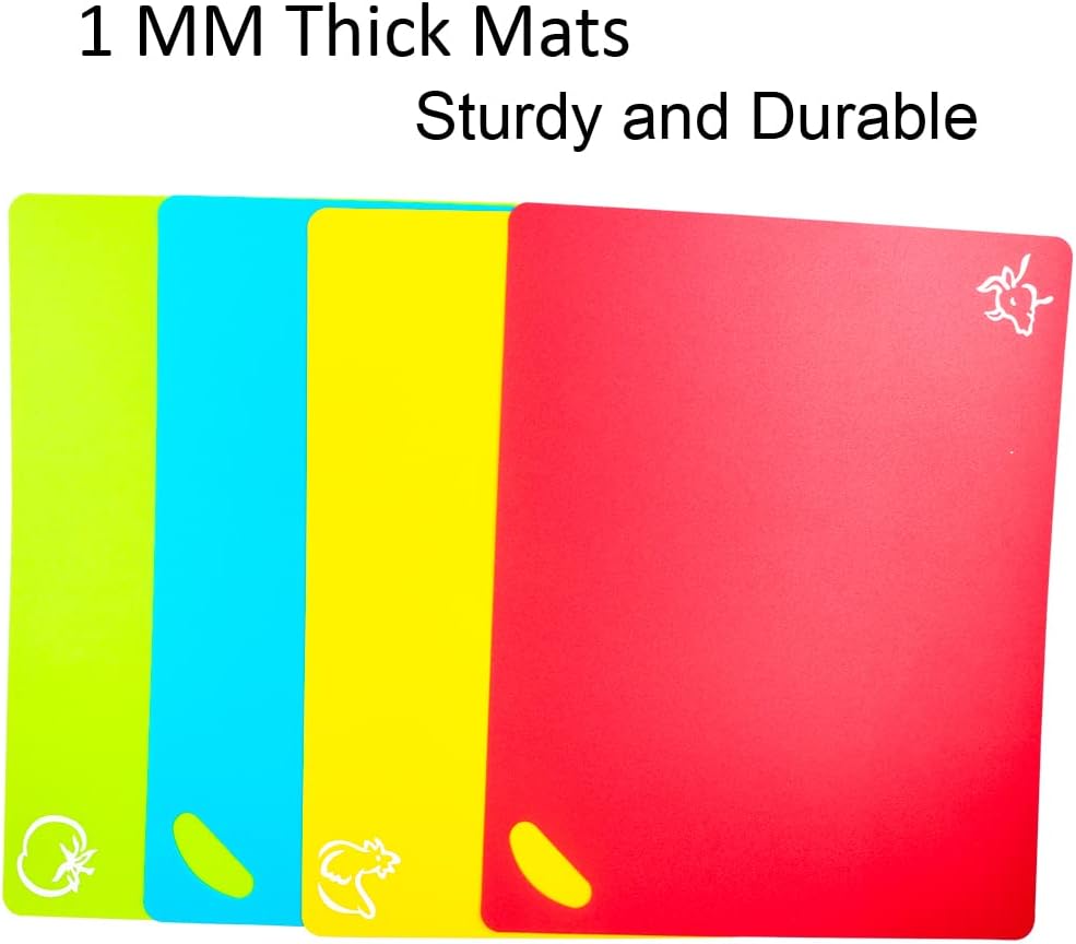 Flexible Cutting Boards Set, Cutting Board Mats for Cooking, Colored Cutting Board Set with Easy-Grip Handles, Flexible Plastic Cutting Sheet Set of 4 (1)