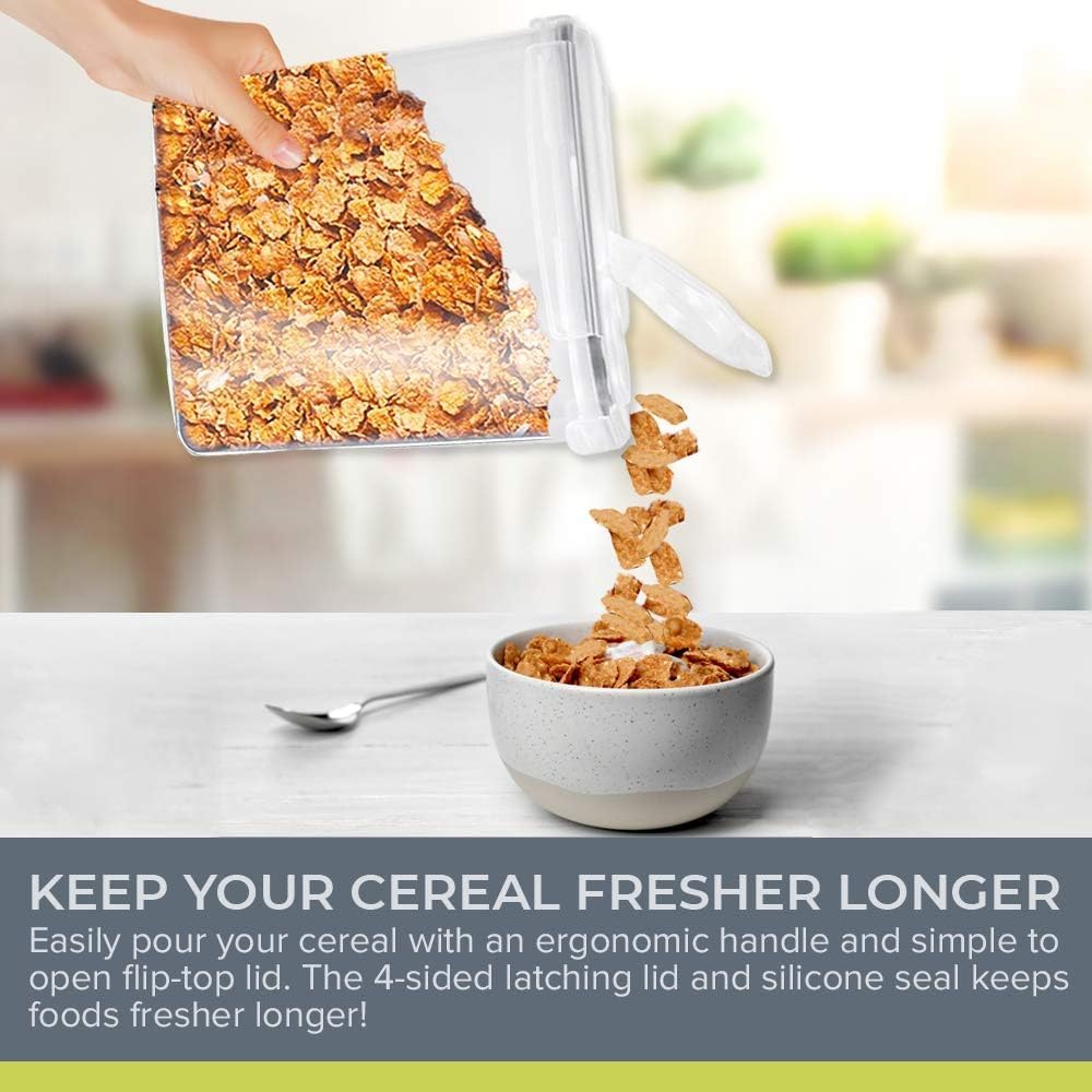 Simply Gourmet Airtight Cereal Containers with Lids – 4 Piece Tall Kitchen Pantry Organization Set, BPA-Free Clear Plastic, Pour Spout Lids for Breakfast Cereal, Rice, Flour, Sugar, Snacks