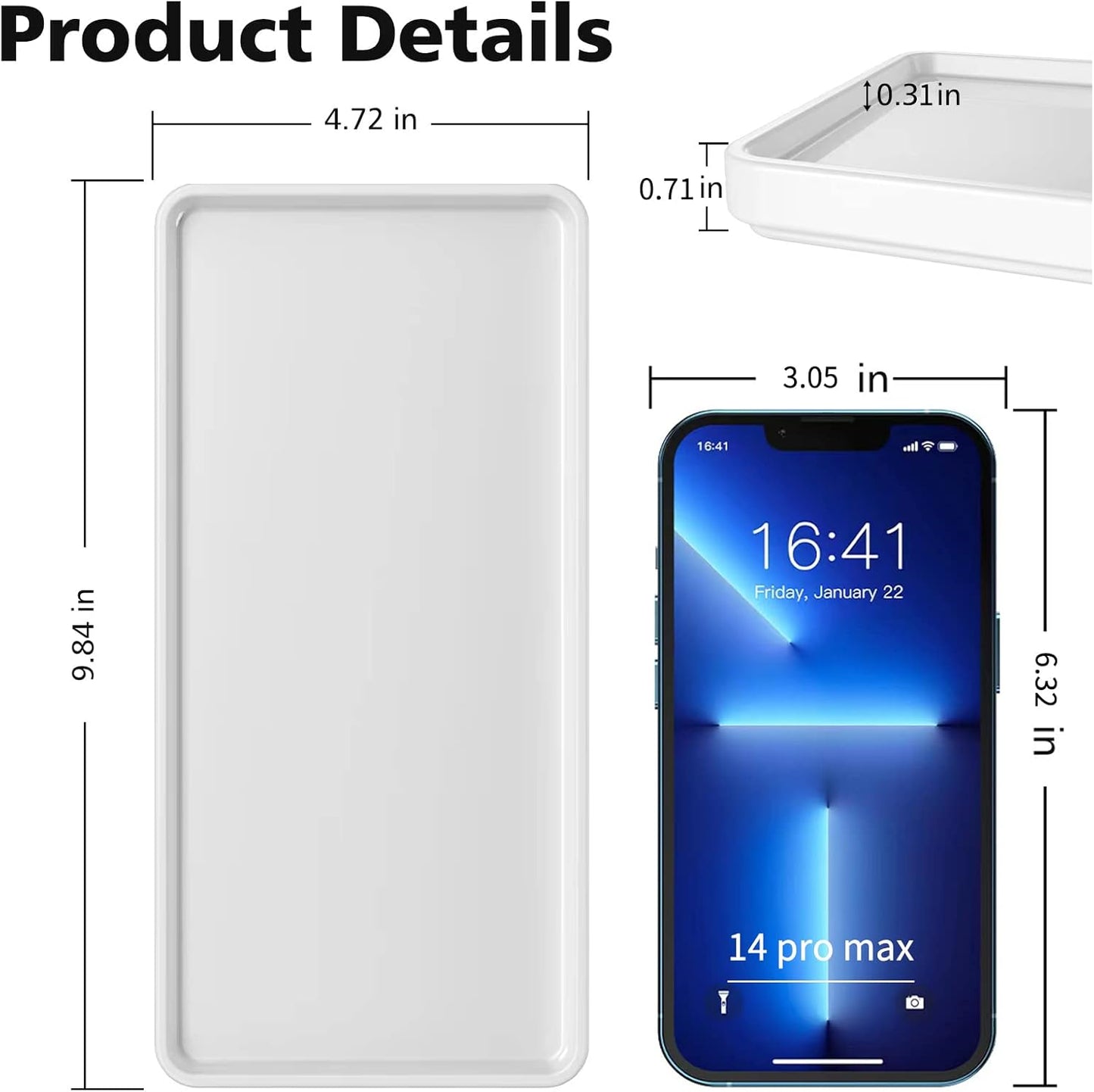 Gurygo 10" Ceramic Vanity Sink Tray for Bathroom Counter - Large Rectangle Kitchen Soap Tray - Ceramic Trays for Kitchen Counter, White