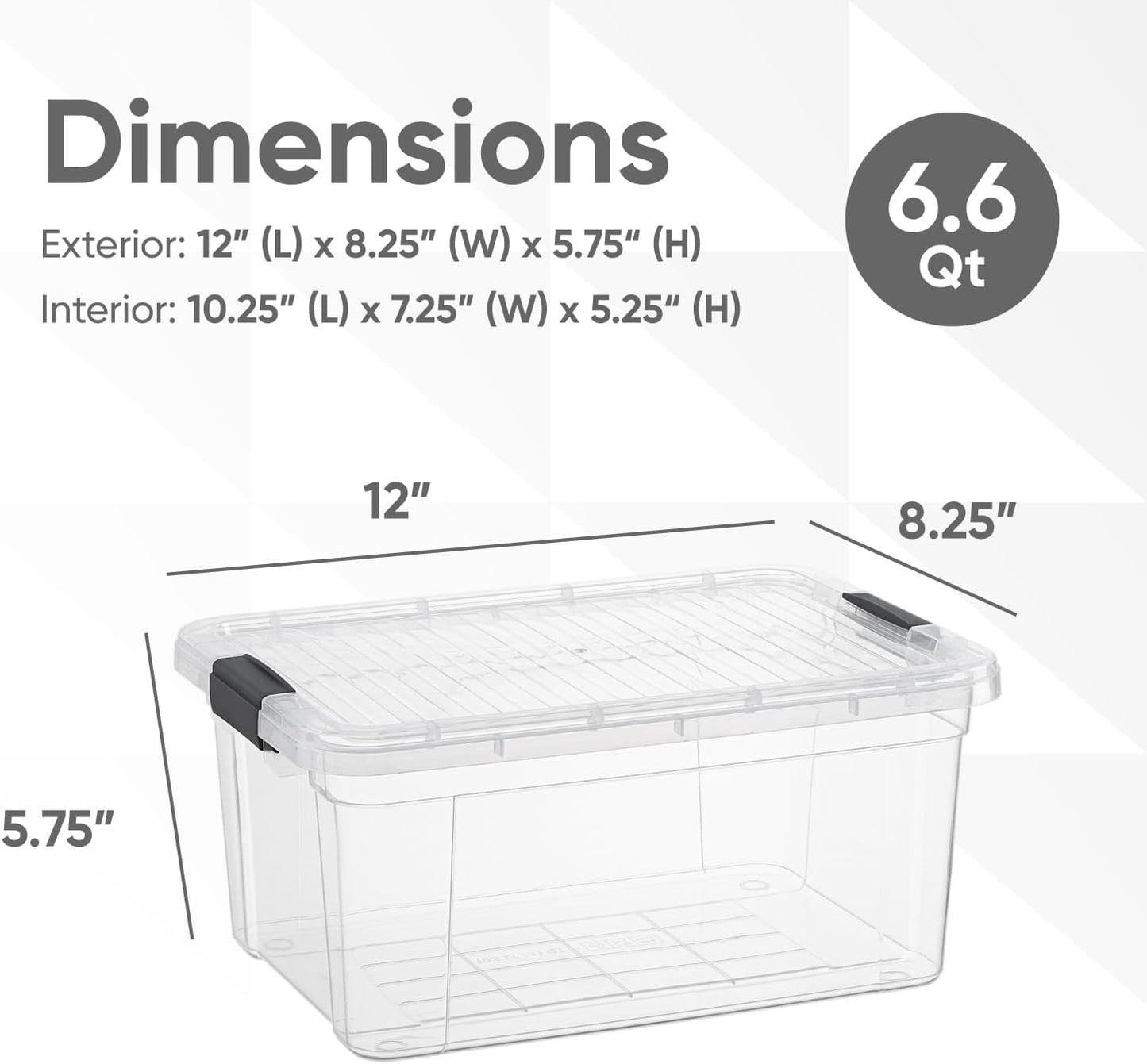 Superio Clear Storage Boxes with Lids, 6.75 Quart Plastic Container Bins for Organizing, Stackable Crates, BPA Free, Non Toxic, Odor Free, Organizers for Home, Office, School, and Dorm
