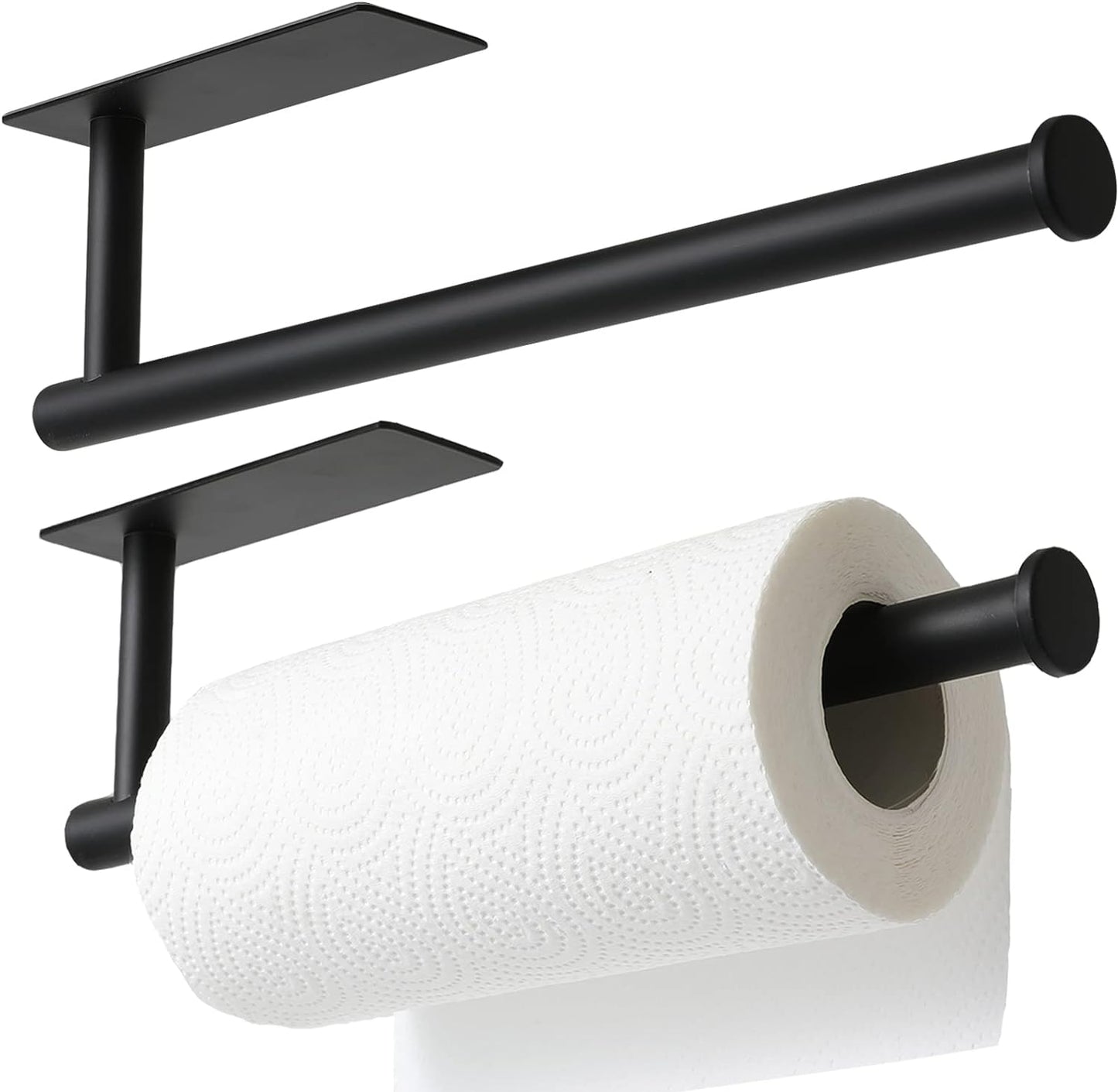 theaoo 2 Packs Paper Towel Holder - Under Cabinet Paper Towel Holder for Kitchen, Adhesive Paper Towel Roll Rack for Bathroom Towel, Wall Mounted Matte Black Paper Towel Rack, SUS304 Stainless Steel