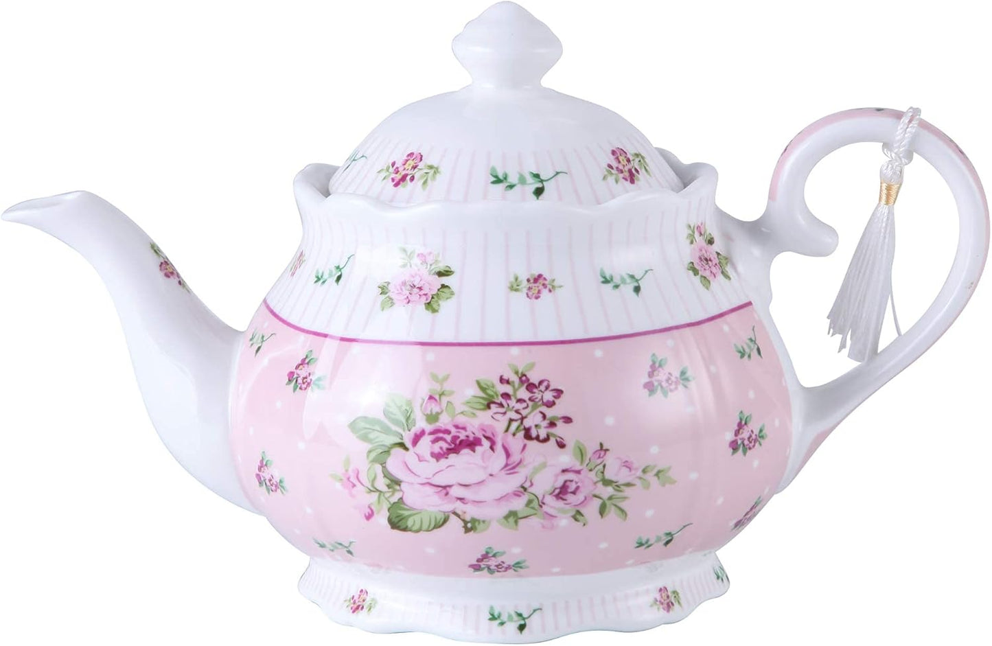 London Boutique Porcelain Teapot Sugar Bowl and Cream Milk Jug Shabby Chic Vintage Floral in Gift box 40oz (Teapot Rose Pink)