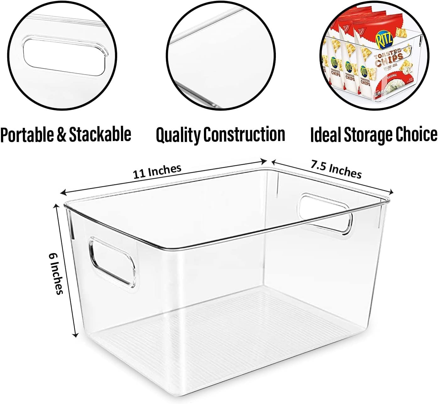 Clear Plastic Storage Bins, Perfect for Kitchen Organization or Pantry Organization and Storage, Laundry Room, Fridge, Freezer Organizer Plastic Storage Containers for Organizing, Cabinet Organizers