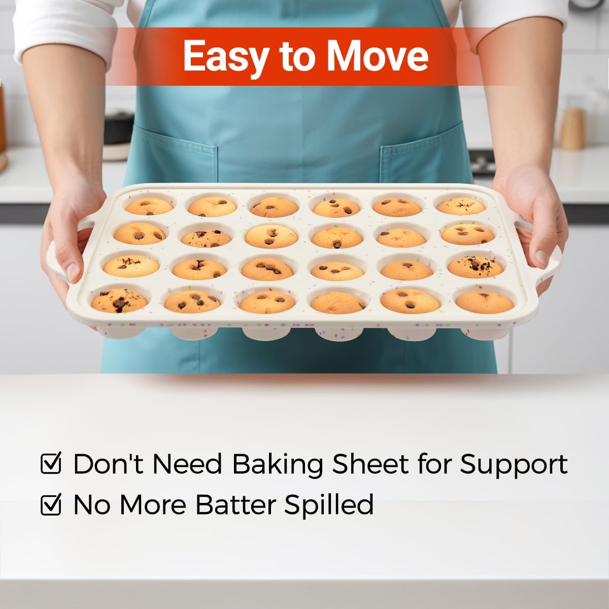 Mini Cupcake Pans, Metal Reinforced Frame Silicone Mini Muffin Pan Nonstick 24 Cups Easy to Handle for Baking Muffins, Cupcakes, Egg Bites 1 Pack