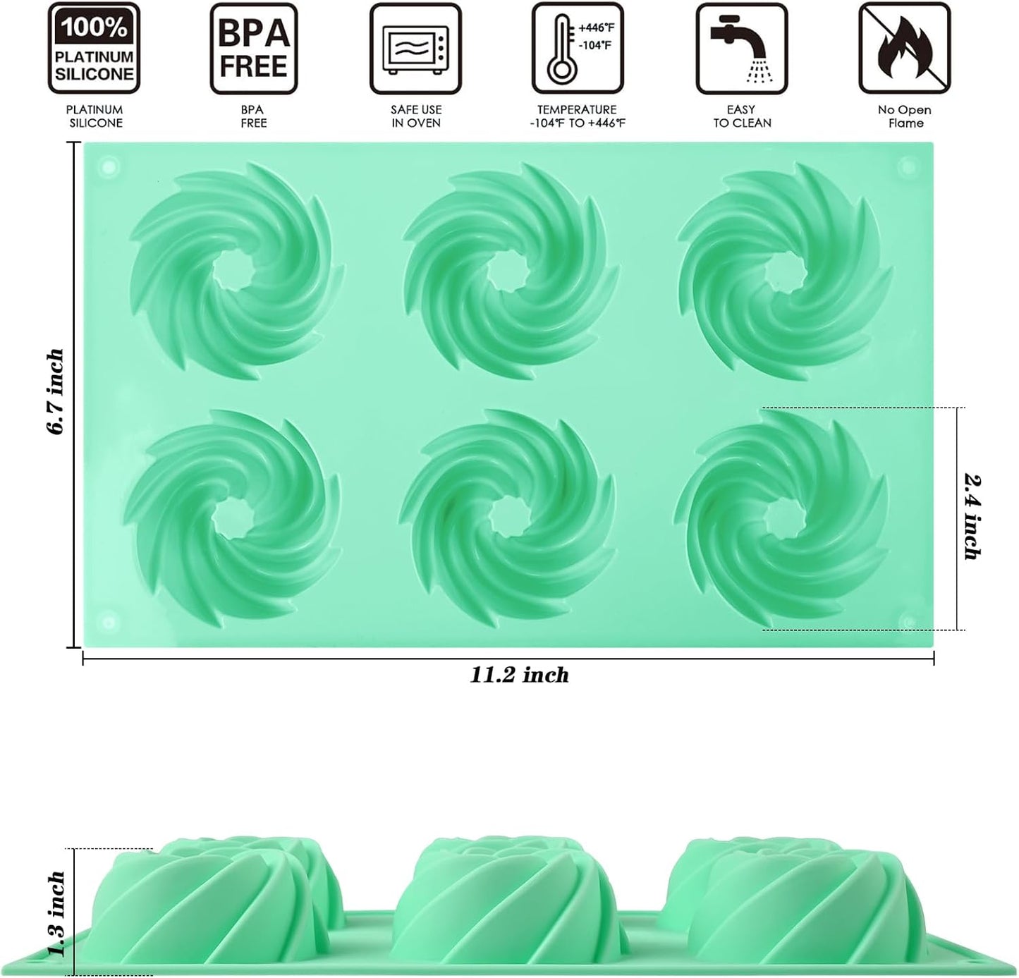 HUAKENER 2 Pcs Mini Fluted Cake Pan, 6-Cavity Fluted Cake Mold, Non-stick Silicone Baking Mold for Cupcakes, Donuts, Cornbread, Brownies, Jellies