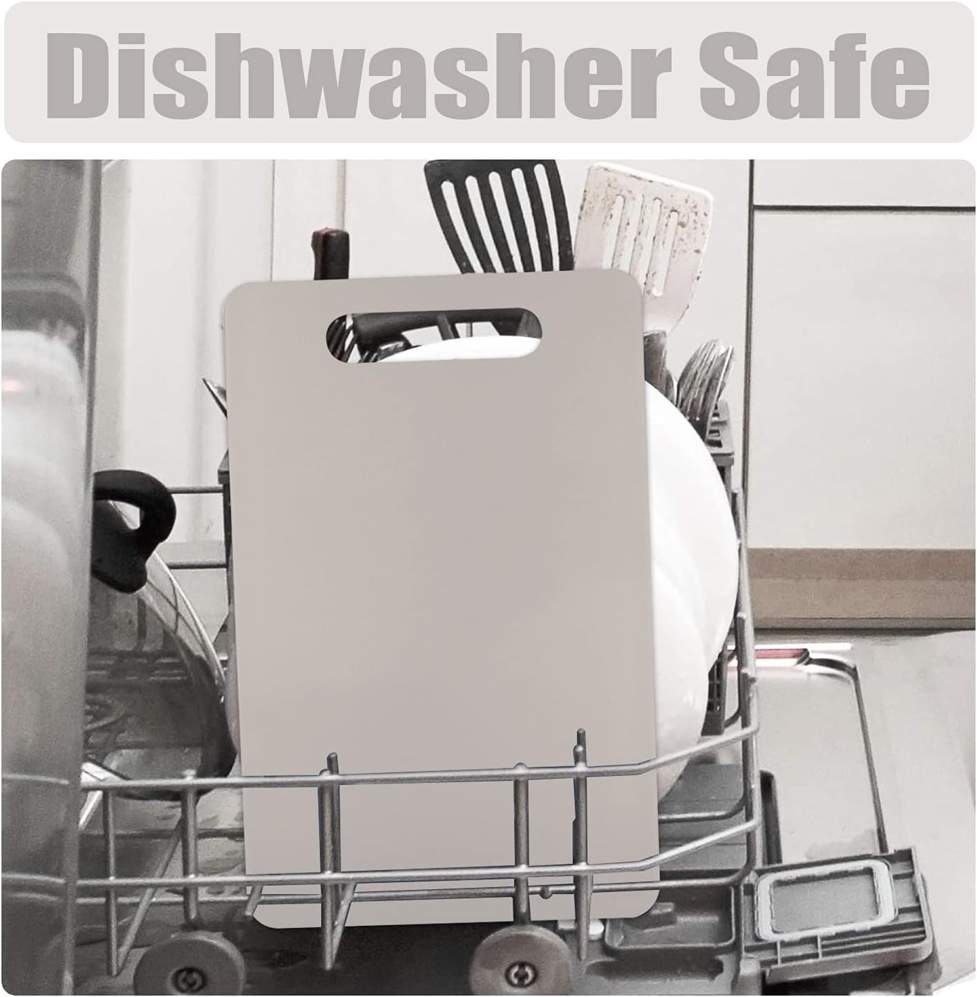 Fotouzy Plastic Utility Cutting Board with Handles, Food Safe PP Material, BPA Free, Dishwasher Safe, Thick Chopping Board, Large Size, Easy Grip Handle, for Kitchen (Almond)