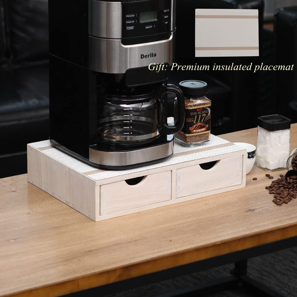 Kitchen Storage Organizer with 2 Drawers for Coffee Brew K Cup/Coffee Pod Holder - Office Organization Drawer for Desk, Multi-Purpose Mini Wood Cabinet Countertop Stand Shelf CF1D2C White