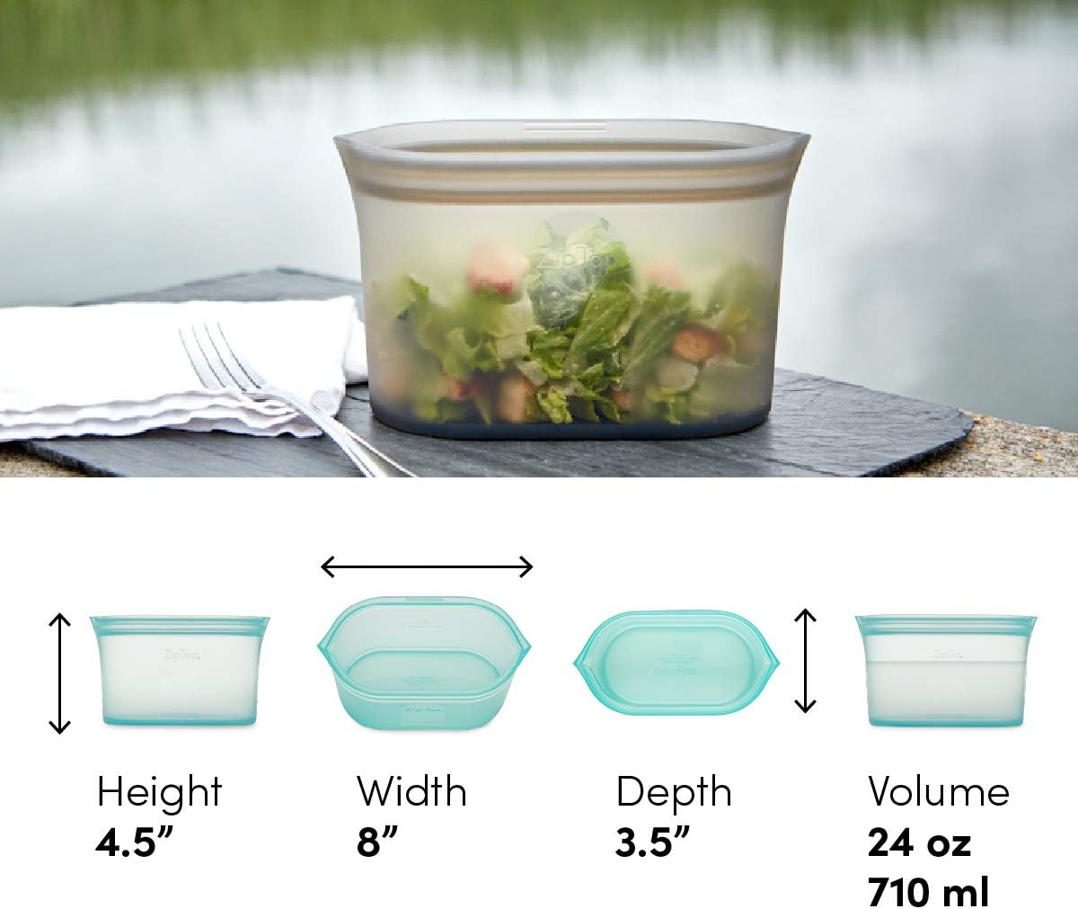 Zip Top Reusable Food Storage Bags | Medium Dish [Teal] | Silicone Meal Prep Container | Microwave, Dishwasher and Freezer Safe | Made in the USA