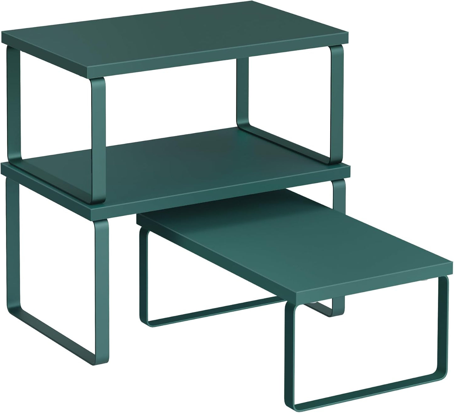 SONGMICS Cabinet Organizer Shelf, Set of 3 Kitchen Counter Shelves, Kitchen Storage, Spice Rack, Stackable, Expandable, Cascade Green UKCS220C01V1