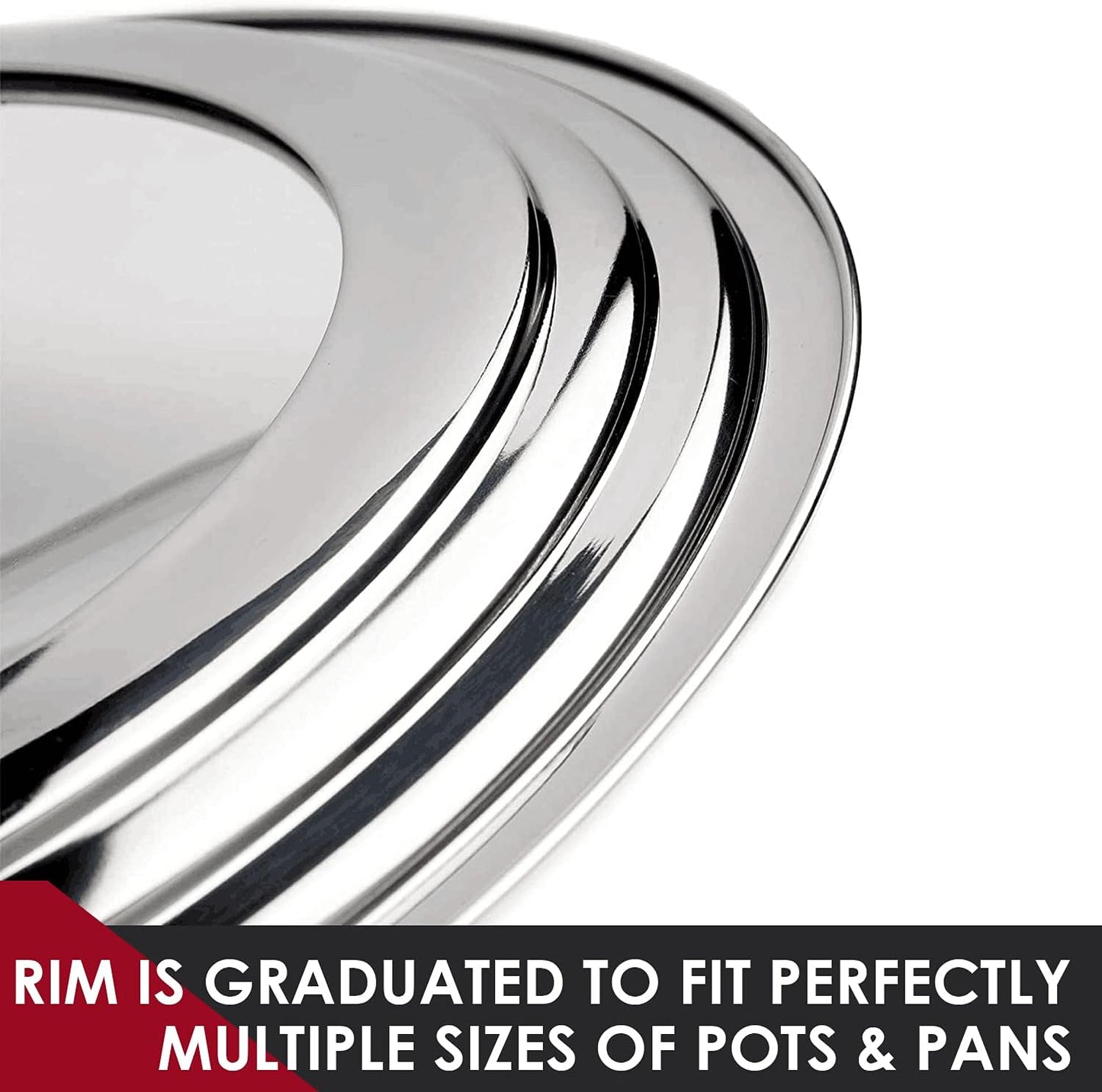 Stainless Steel Universal Lid for Pots, Pans and Skillets - Fits 7" to 12" Pot and Pans - Tempered Glass with Stainless Steel Rim Replacement Frying Pan Cover and Cast Iron Skillet Lid