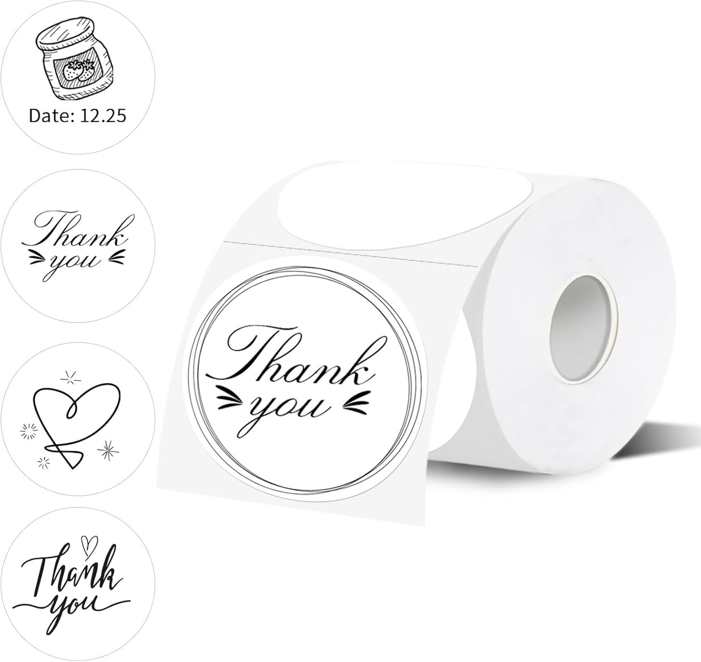 Thermal Label,3 Inch White Round Thermal Printer Sticker,Self-Adhesive Round Direct Thermal Labels,Thermal Stickers for DIY Logo Design,Name Tag (300 Labels/1 Roll)