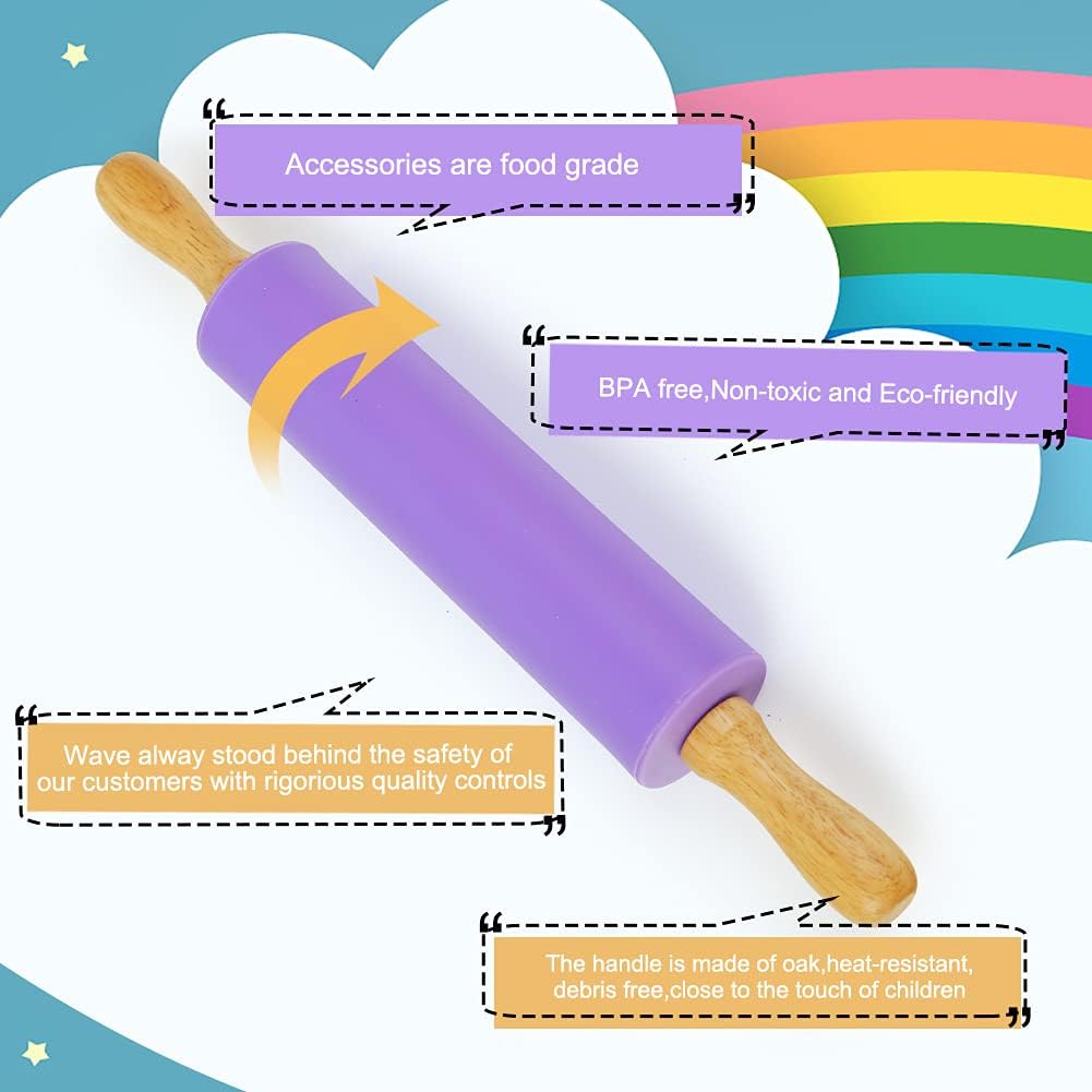 Koogel Rolling Pin for baking, 12 Inch Non-Stick Silicone Handle Rolling Pin for Kids Kitchen Activity