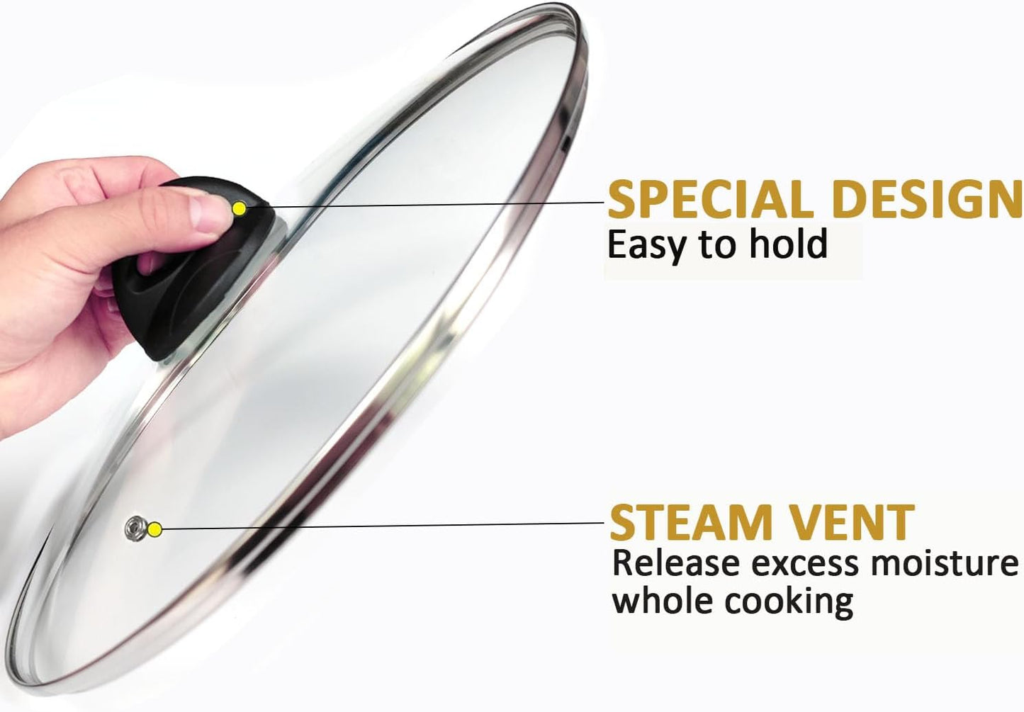 Glass Lids for Pot and Pan, 8, 9.5, 10.25, 11, 12, 12.6, 13.5, 14 Inch Tempered Replacement for Covers Kitchen Cookware, Frying Pan, Wok, Skillet (12.5 Inch)