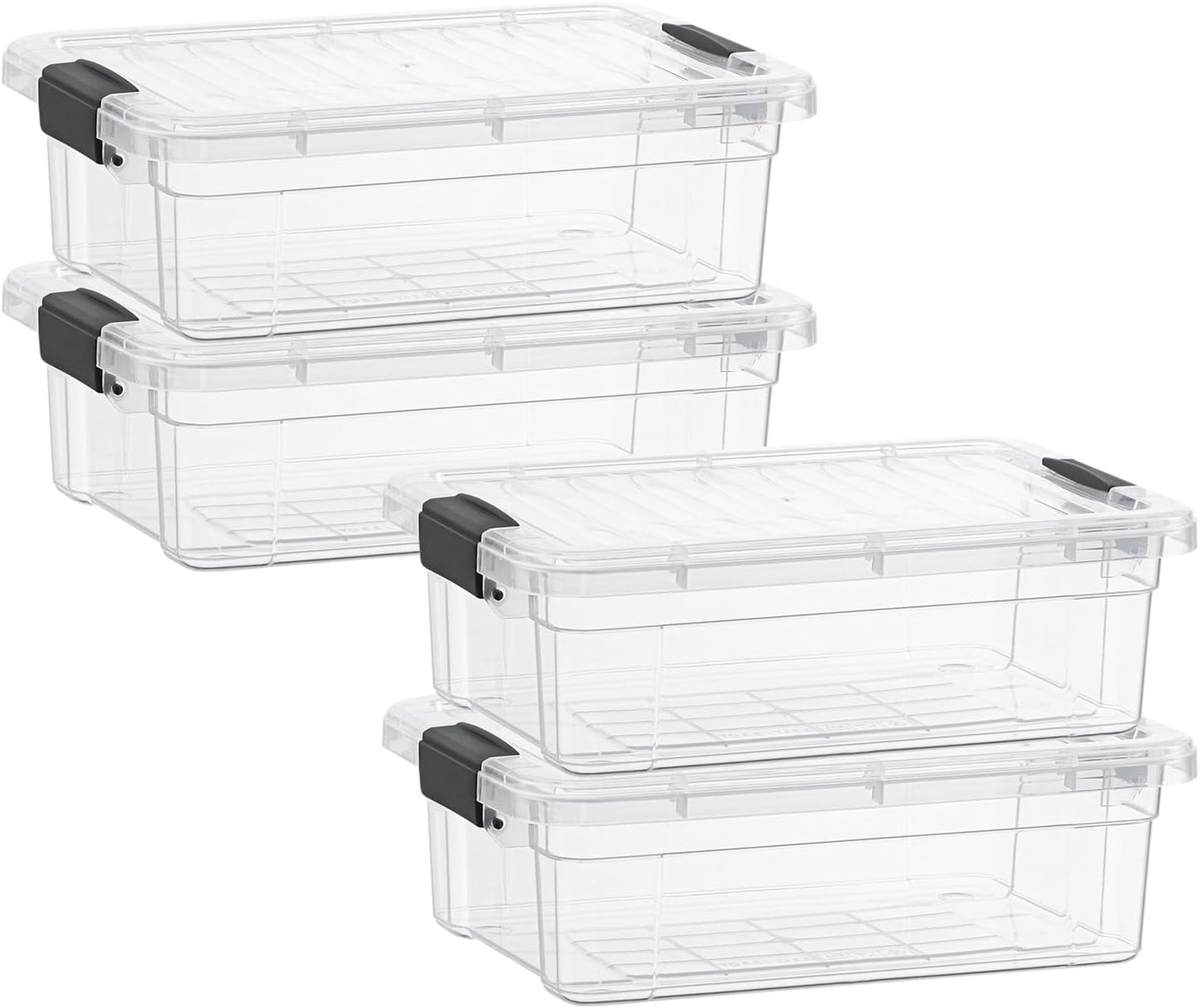 Superio Storage Bins with Lids- 4 Pack, 4.5 Qt Clear Boxes for Organizing, Stackable Plastic Containers- BPA Free, Non-Toxic, Odor Free, Organizer for Home, Office, Dorm