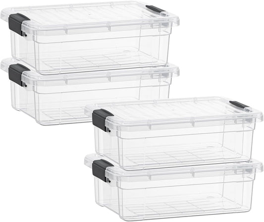 Superio Storage Bins with Lids- 4 Pack, 4.5 Qt Clear Boxes for Organizing, Stackable Plastic Containers- BPA Free, Non-Toxic, Odor Free, Organizer for Home, Office, Dorm