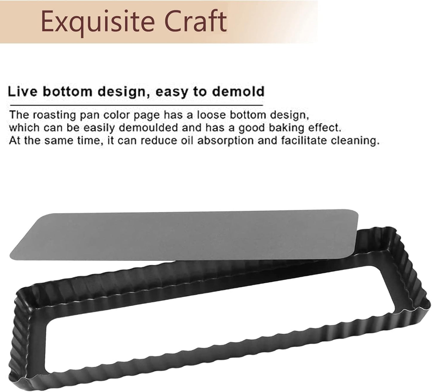 RINCH-PAN Rectangular Tart Pan, 2 PCS 14 Inch Long Pan Non-Stick Tart Pan With Removable Loose Bottom, Suitable For Pies, Biscuits, Cheesecakes, Desserts And Bread.