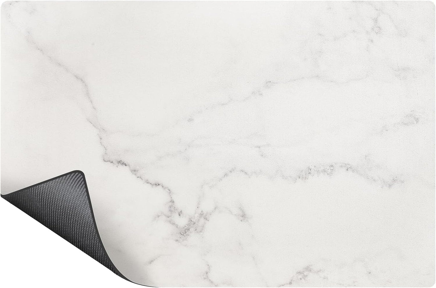 SUEH DESIGN Coffee Mat, Absorbent Dish Drying Mat 23.6 x 15.7 in Quick Dry Coffee Mat Large Drying Mats for Kitchen Counter Coffee Bar, Marble White