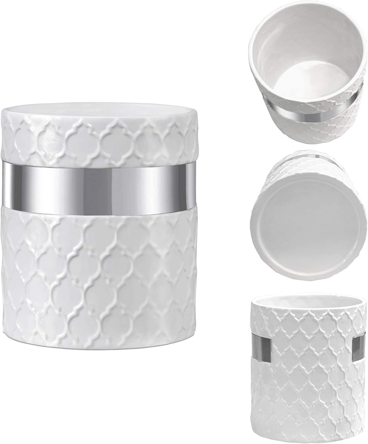 Home Acre Designs Kitchen Utensil Holder - Large Ceramic Farmhouse Countertop Crock, White/Silver