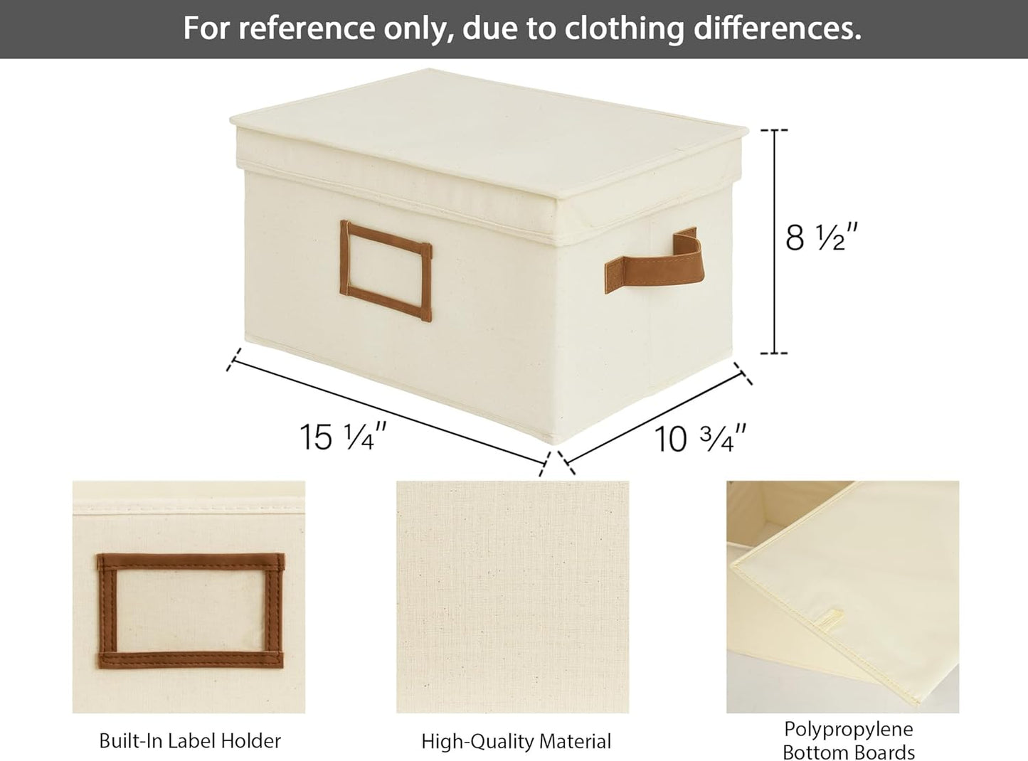 StorageWorks Large Storage Bins with Lids, Decorative Storage Boxes with Lid and PU Handles, Foldable Storage Baskets for Closet, Shelves, Stackable, Ivory White, 3-Pack