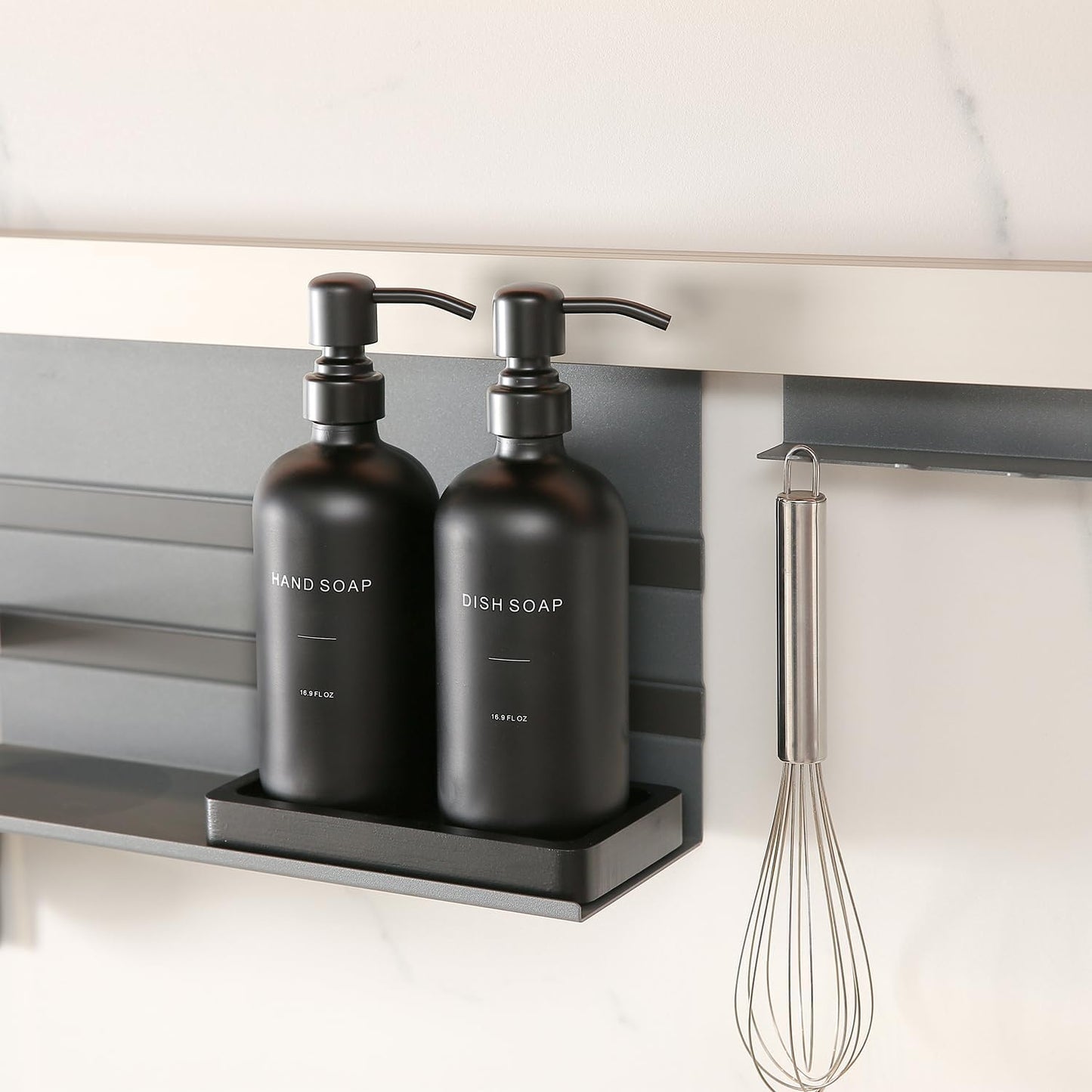 Matte Black Soap Dispenser Set, Kitchen Soap Dispenser Set with Black Stainless Steel Pump, Perfect for Kitchen Decor and Accessories. (Black)