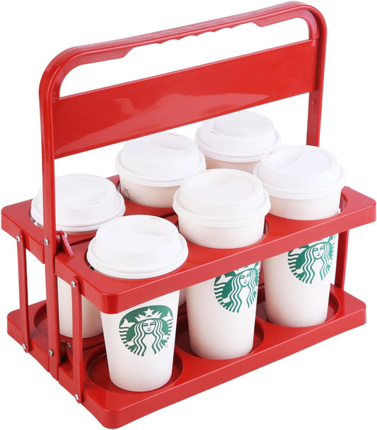 Reusable Drink Carrier with Handle for Doordash, Eats, Grubhub, Portable Cup/Coffee Holder Accessories for Delivery, Foldable Drinks Caddy with Tray, Car Durable Plastic Festive Bottle, Vacation