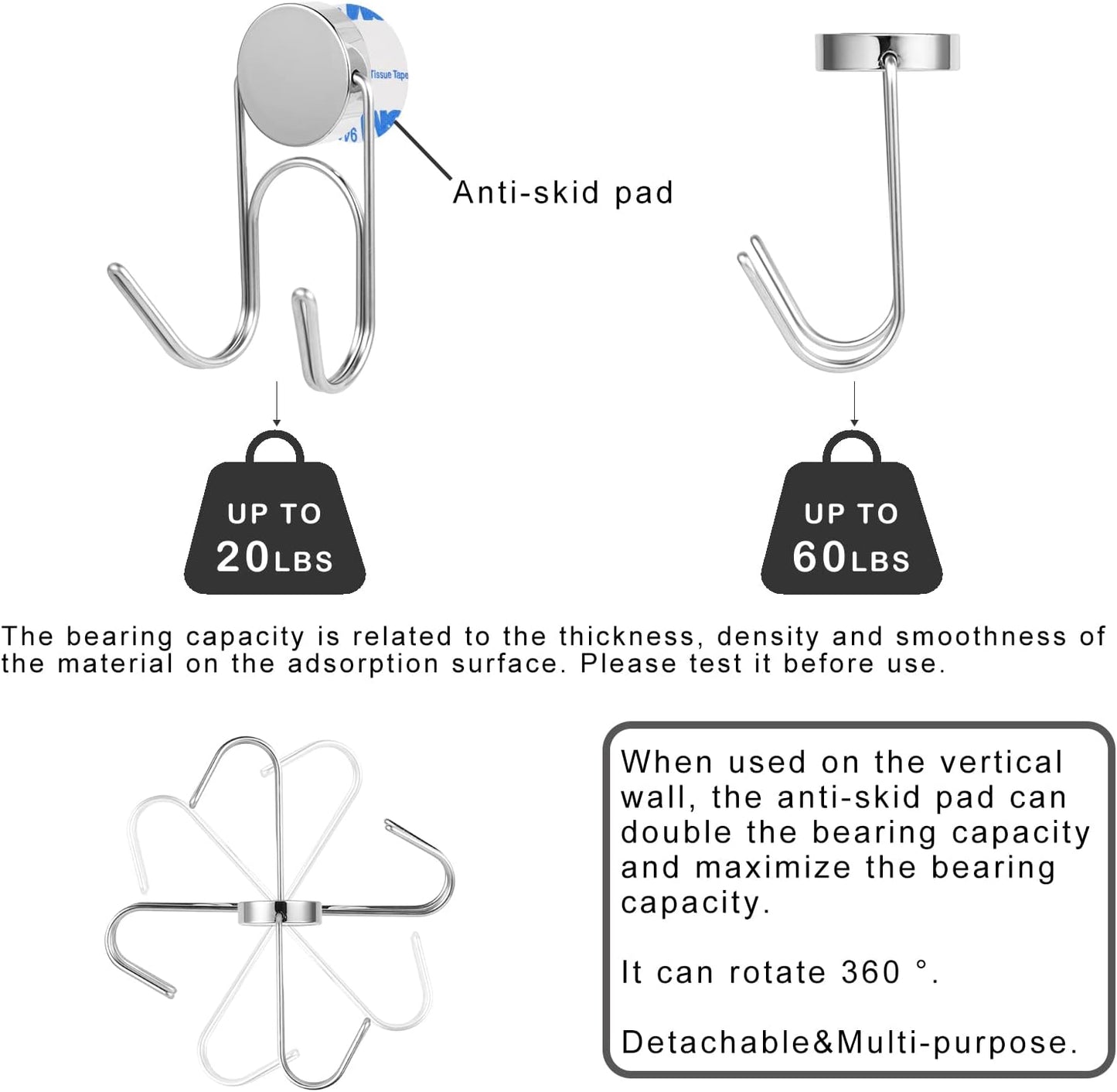 Magnetic Hooks 304 Stainless Steel Hooks Heavy Duty Magnets Hanging Hooks for Refrigerator Grill Toolbox Cabins Outdoor,Cruise Essentials Camper Accessories,8pack(Silver,1.3in-2)