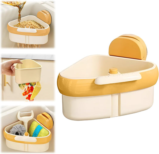 Sink Strainer Basket,2025 New Upgraded Suction Cup Press Sink Drainer Basket,Suction Cup Corner Rack,Corner Trash Catcher for Food Waste,Faucet Sponge Storage Rack (Orange)