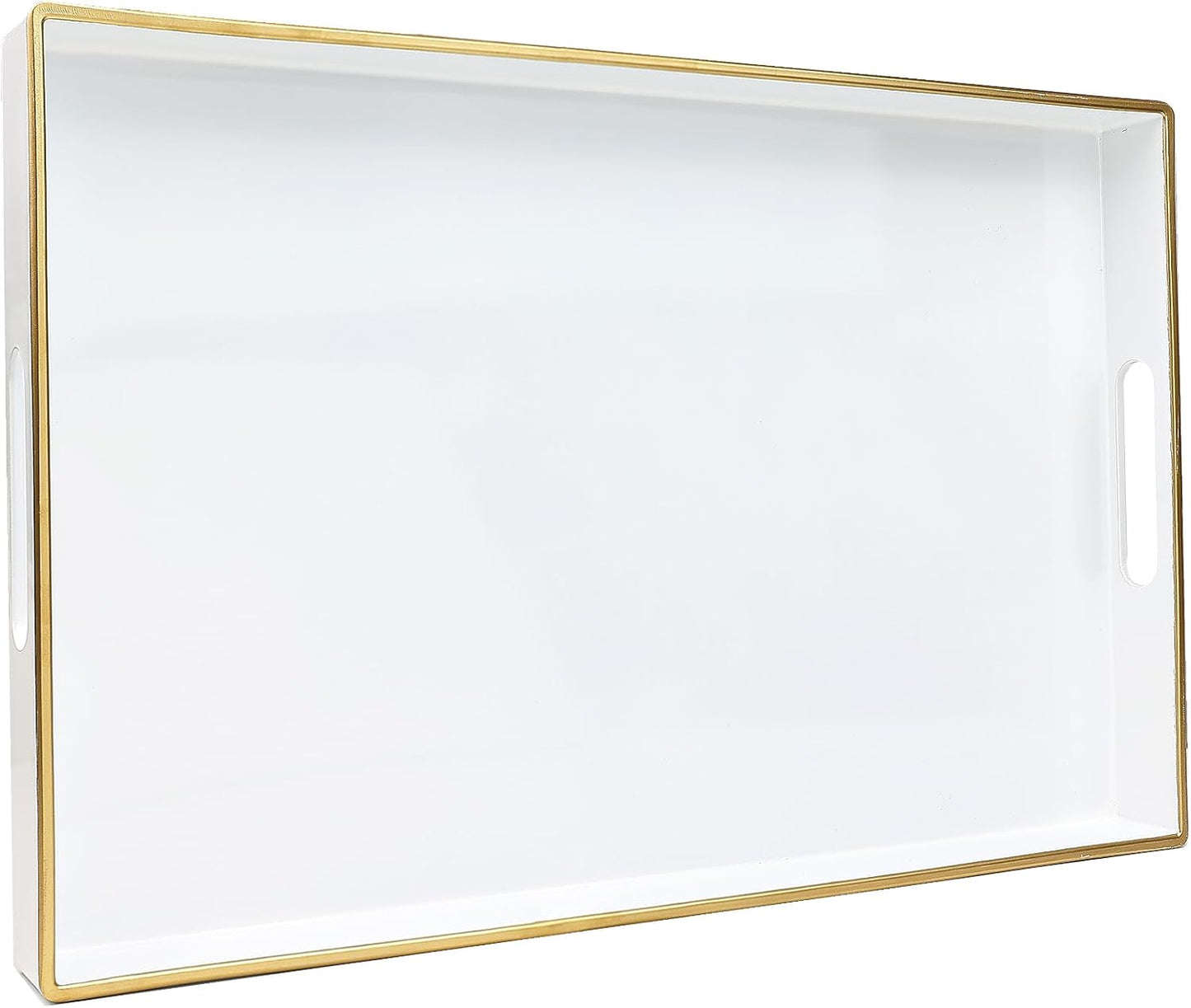 Spsyrine White Decorative Serving Tray with Handles, Elegant Plastic Coffee Table Tray for Ottoman, Living Room, Home Decor 15.6" X 10.2"