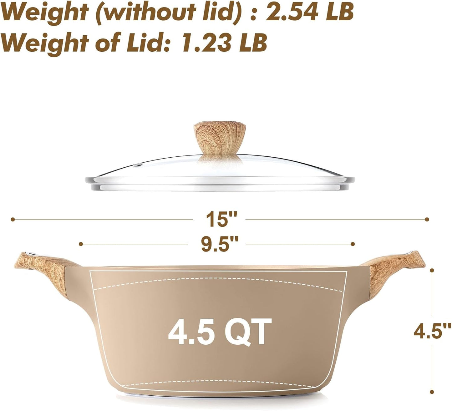 SENSARTE Ceramic Nonstick Stock Pot with Lid, 2.6/4.5/6.6/8.5 QT Soup Pot Casserole Pot, Non-toxic Healthy Pasta Pot, Large Cooking Pot Stew Pot, Induction Compatible, PFOA PFAS PTFE Free, Taupe