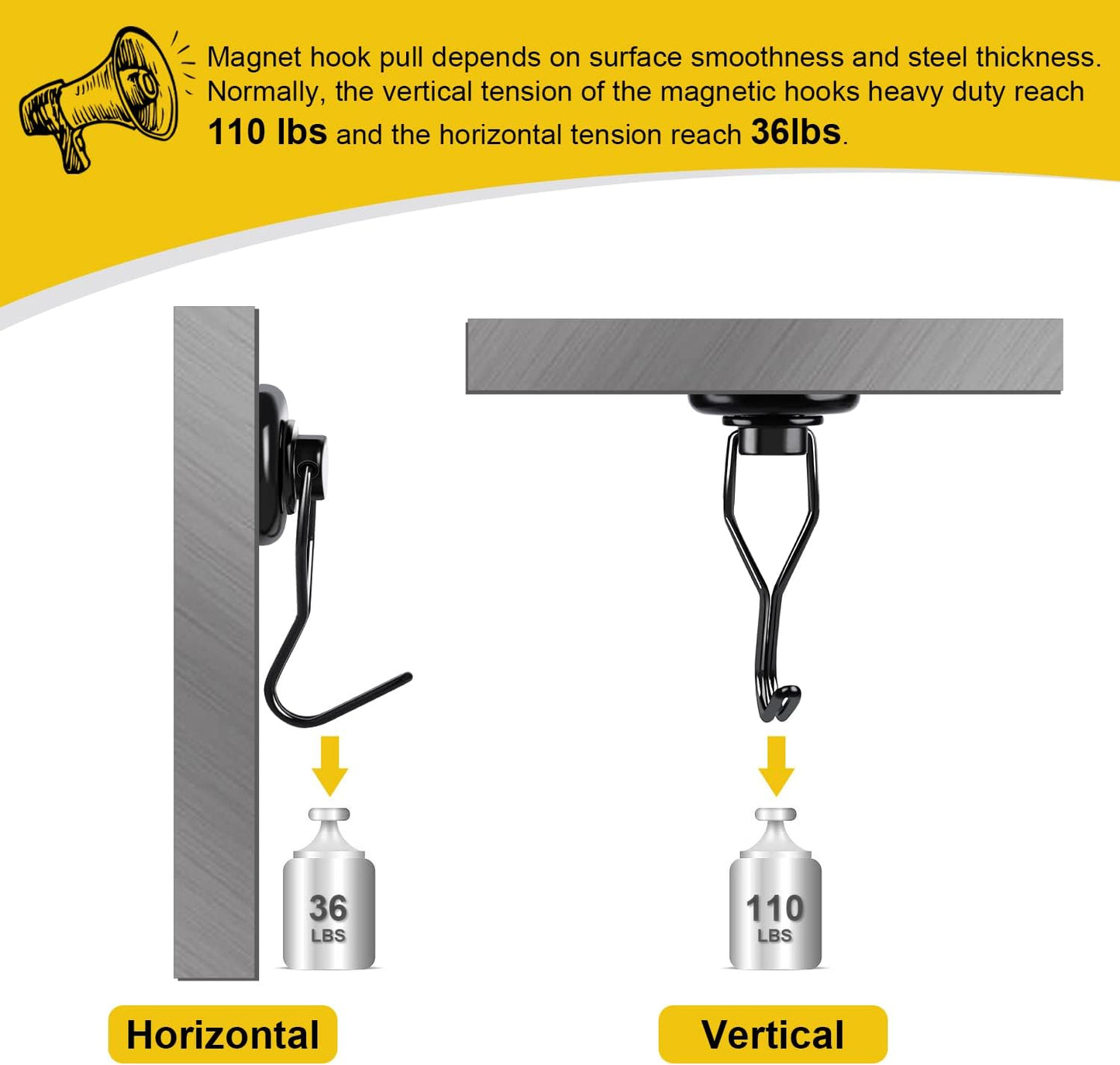 LOVIMAG Hooks, 110lbs+ Magnetic Magnet Hook 2025 Cruise Cabin Ship Essentials Heavy Duty Strong Refrigerator Fridge Hanging for Classroom Beach Vacation Kitchen Grills Home Mug Hanger (8 Pack), Black