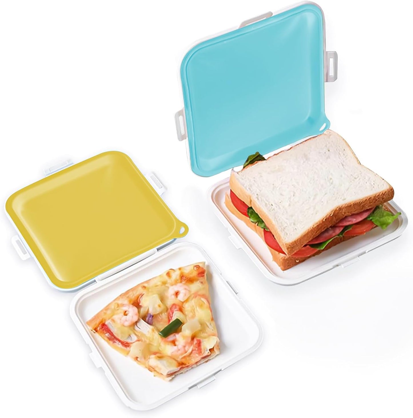 Sandwich Containers, Silicone Sandwich Storage with Snap-Off,Sandwich Box for Lunch,BPA Free,Leakproof, Reusable Plastic Sandwich Holder for Fruit,Salad,Snacks and Food Storage (Blue+Yellow)