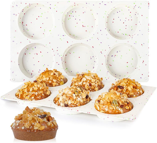 Muffin Top Pan, Silicone Egg Molds for Breakfast Sandwiches 3 Inch Round Baking Pan for Oven English Muffins, Whoopie Pies, Corn Bread, Bites, Tarts 2 Pack Confetti