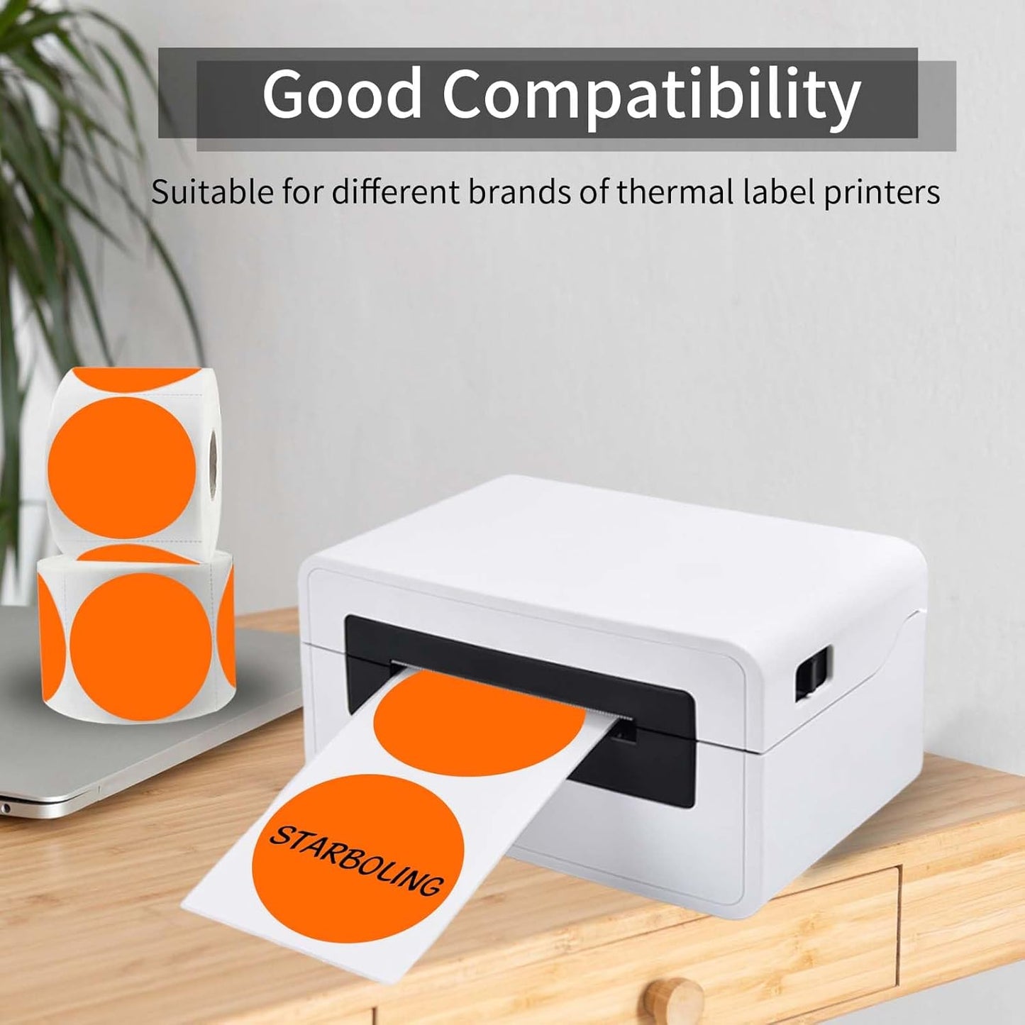 Thermal Labels,2 Inch Orange Round Thermal Printer Stickers,Self-Adhesive Round Direct Thermal Labels,Thermal Stickers for DIY Logo Design,Name Tag (500/Roll