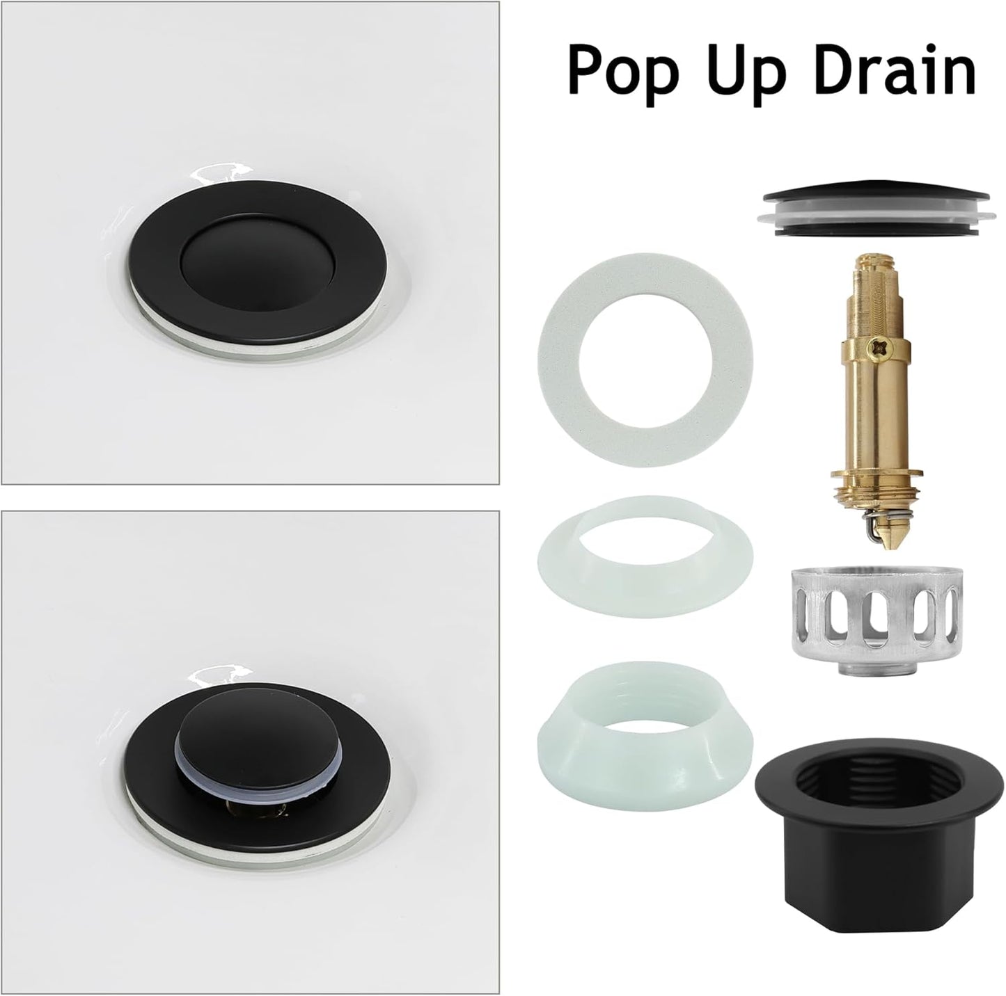 Bathroom Sink Drain,5 Pack Drain Stopper with Overflow,Small Cap Pop Up Drain Assembly with Detachable Strainer Basket,Built-in Anti-Clogging, Stainless Steel Nut Matte Black