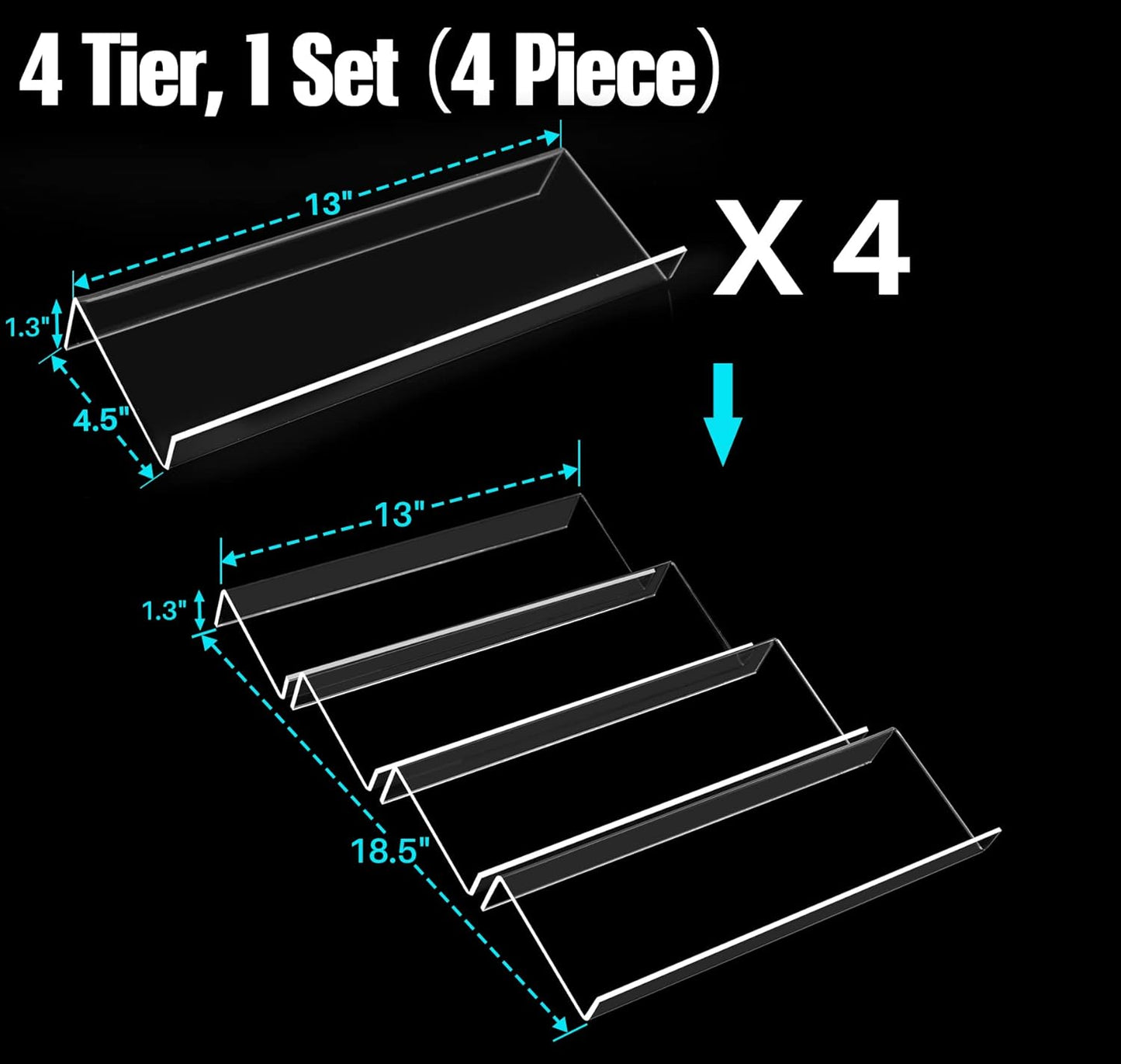 Antimbee Spice Drawer Organizer, 4 Tier- 4 Pack Acrylic Spice Rack Tray for Drawer, Expandable From 13" to 26" Kitchen Spice Rack Tray for Countertop Holds up 28 Spice Jars (Jars not Include)