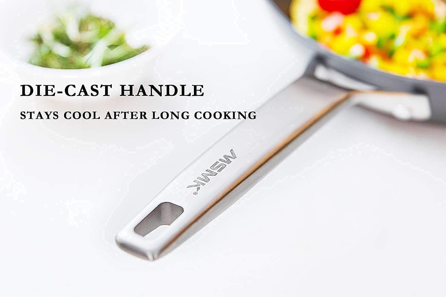 MsMk Small Frying pan, 8-inch Nonstick Durable Egg Omelet Skillet with Stay-Cool Handle, Limestone Non Stick Coating From GRE, 4mm Stainless Steel Base Induction, Oven Safe, Dishwasher Safe