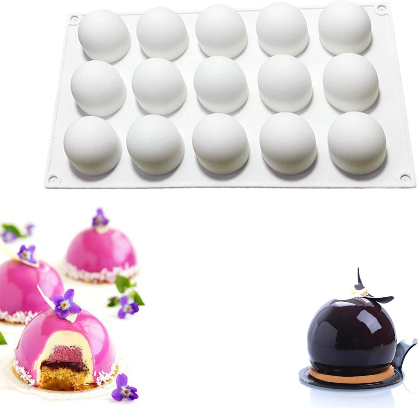 OCPO Kitchen Truffle Silicone Mold for Baking Mousse Cake French Dessert Pastry Chocolate Pudding Cupcake, Non-Stick & Easy Release, Truffle Ball Shape (15-Cavity)