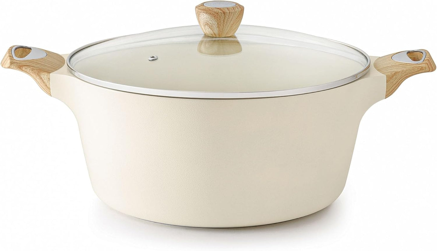 SENSARTE Ceramic Nonstick Stock Pot with Lid, 2.6/4.5/6.6/8.5 QT Soup Pot Casserole Pot, Non-toxic Healthy Pasta Pot, Large Cooking Pot Stew Pot, Induction Compatible, PFOA PFAS PTFE Free, White