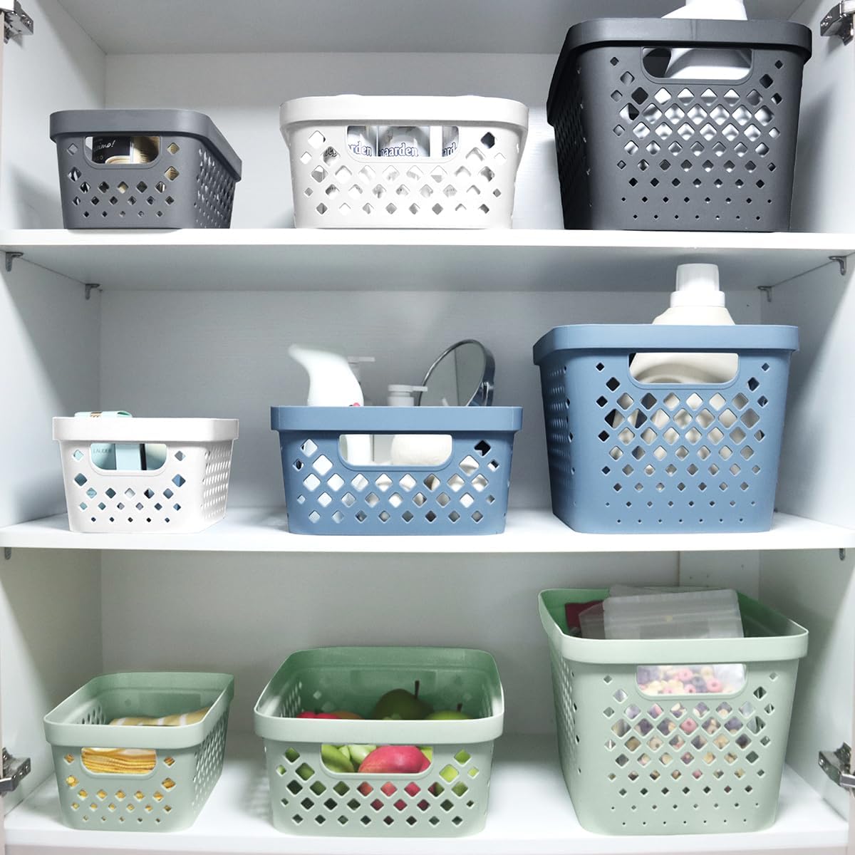 Glad Plastic Storage Basket Set, Value Pack of 6 | Open Storage Bins for Shelves, Bathroom, Pantry, Closet | Nesting Organizer Boxes with Handles, 4 Gallon, White